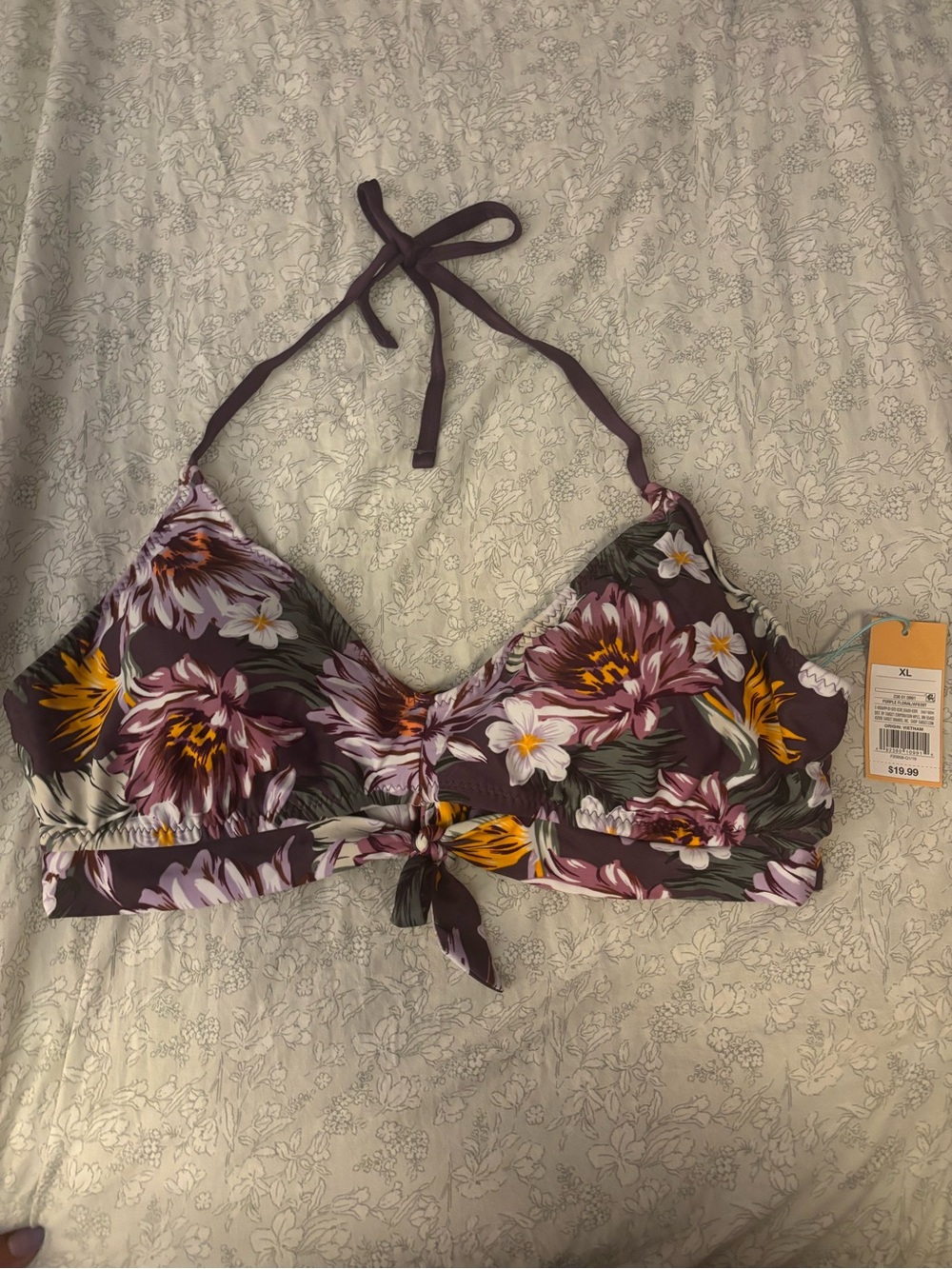Kona Sol Purple Floral Halter Bikini Top NEW NWT size XL
